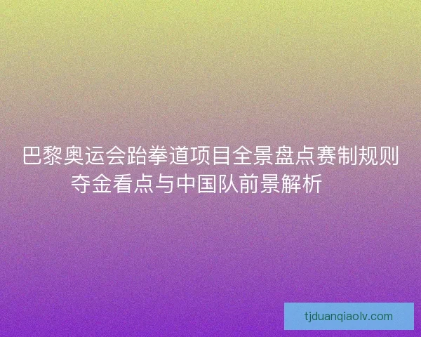 巴黎奥运会跆拳道项目全景盘点赛制规则夺金看点与中国队前景解析 🥋